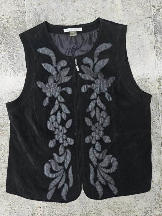 Jackets & Blazers - Peter Nygard Women Vest Jacket Black Suede Genuine Leather Zip Up Size XL